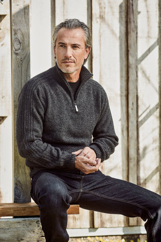 Short Zip Rib Sleeve Sweater