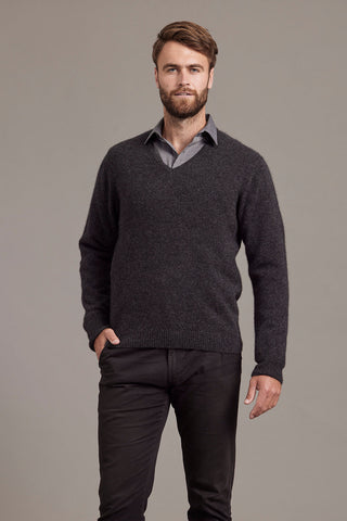 Possum Merino Rack Stitch V-Neck Jersey