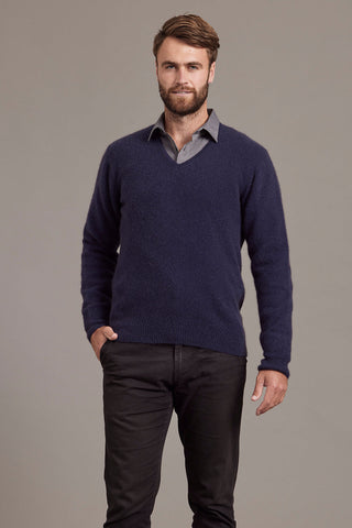 Possum Merino Rack Stitch V-Neck Jersey