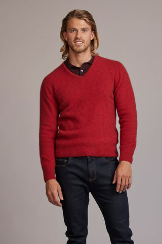 Possum Merino Rack Stitch V-Neck Jersey