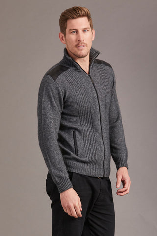 Zip Jacket with Leather Trim