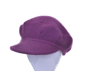 Soft peak hat in berry, which is made of a mix of possum merino and mulberry silk fabrics.