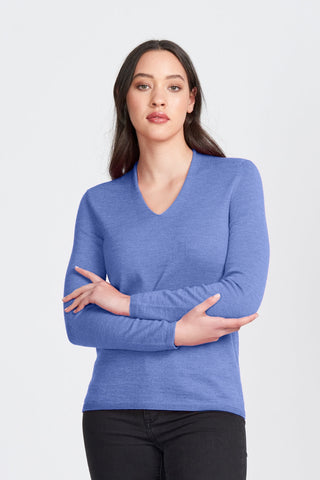 Classic High V Sweater in Cornflower by Royal Merino