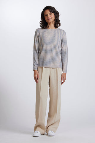 Tuck Stitch Stripe Jumper in Light Sand Pewter by Royal Merino