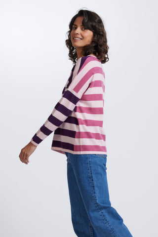 Striped Drop Shoulder Jumper in Carnation by Royal Merino