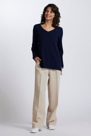 A-Line V Neck Sweater in Light Navy by Royal Merino