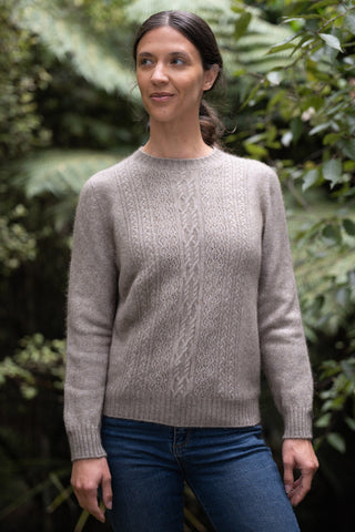 Possum Merino Crew Neck with Lace Detail