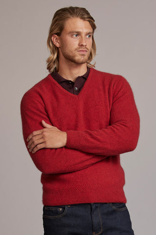 Possum Merino Rack Stitch V-Neck Jersey