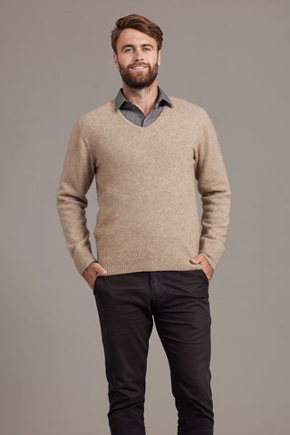 Possum Merino Rack Stitch V-Neck Jersey