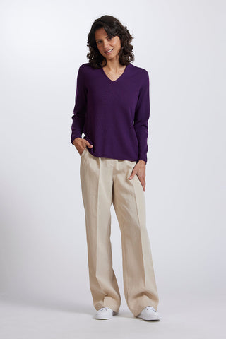 Classic High V Sweater in Plum by Royal Merino