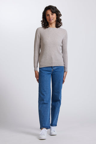 Rib and Cable Crew in Light Sand by Royal Merino