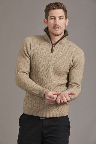 Possum Merino Cable Jersey with Contrast Trim