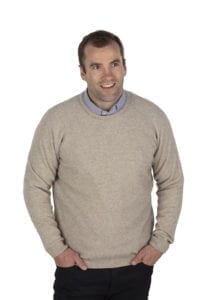 possum merino crew neck raglan textured mens sweater in natural