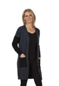 Possum Merino womens textured longline cardigan Ocean - Ecowool