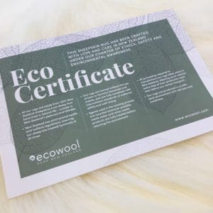 Ecowool Sheepskin Rug Certificate