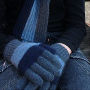 possum merino kids gloves striped denim - ecowool