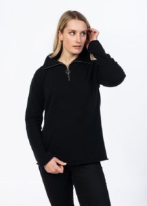 possum merino half zip sweater black- ecowool