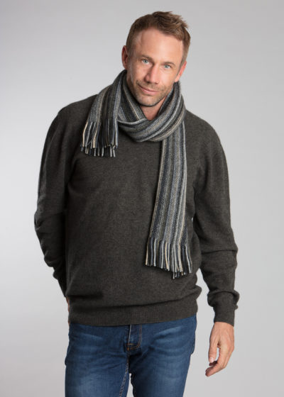possum merino mens v neck sweater otter striped scarf silver - ecowool