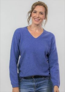 possum merino ladies v neck sweater bluebell - ecowool