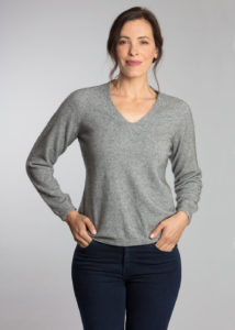 possum merino ladies v neck sweater silver - ecowool