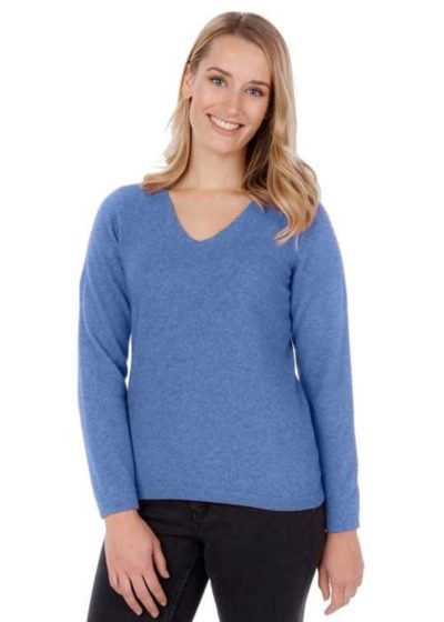 possum merino ladies v neck sweater bluebell - ecowool