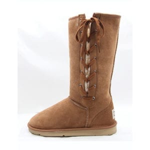 Tall lace up sheepskin boot chestnut - Ecowool