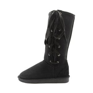 Sheepskin Boots Tall Lace Up Black - Ecowool
