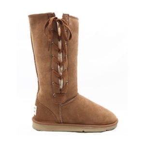 sheepskin tall lace up boot chestnut- ecowool