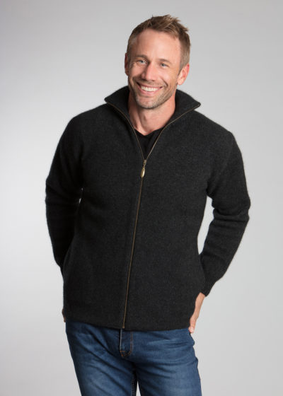 possum merino zip collar jacket charcoal - ecowool