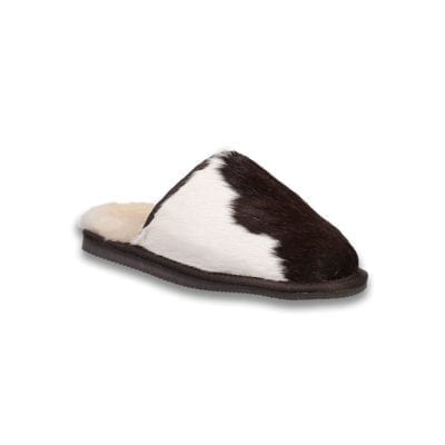 Ecowool slipper calfskin scuff-brown white