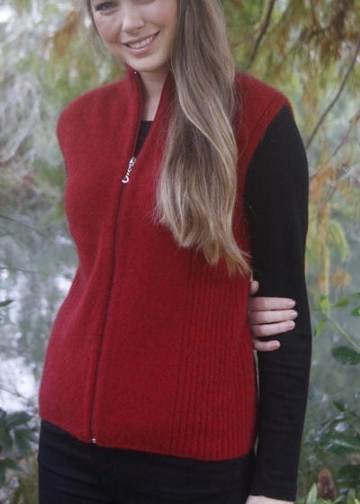 Merino Possum Zip Ladies Vest - Red at Ecowool