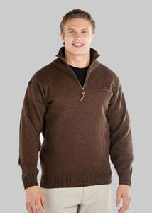 swanndri mariner zip jersey brown - ecowool