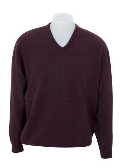 Possum merino v neck mens sweater Port - Ecowool