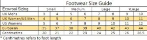 Ecowool sheepskin boot size guide