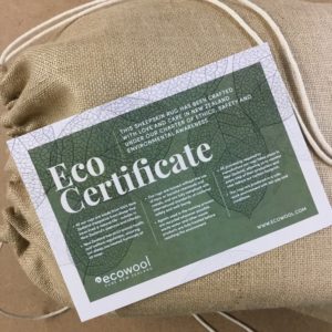 ecowool sheepskin rug eco certificate and jute bag