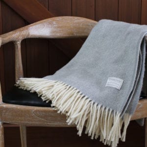 Herringbone wool throw soft grey- Ecowool