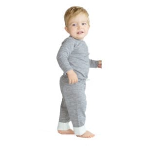 organic merino baby bodysuit drawstring pants grey marle - ecowool