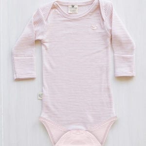 organic merino baby bodysuit rose stripe - Ecowool