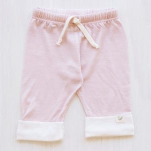 organic merino drawstring baby pants dusty rose - ecowool