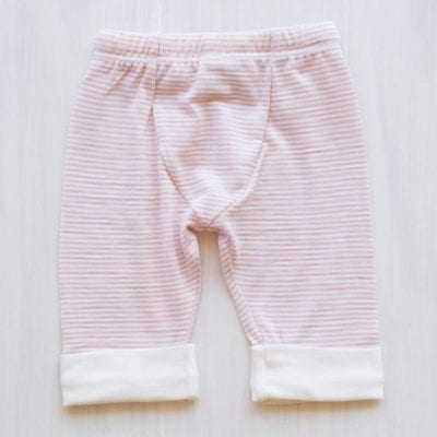 organic merino drawstring baby pants rose stripe - ecowool