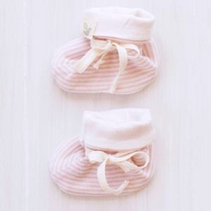 organic merino baby booties rose stripe - ecowool