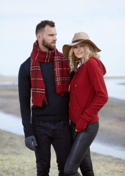 possum merino broad check scarf hoodiered - ecowool