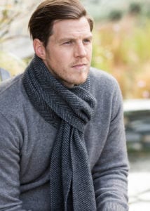 possum merino mens herringbone scarf Charcoal Shale - Ecowool