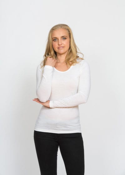 womens merino long sleeve top pearl - ecowool