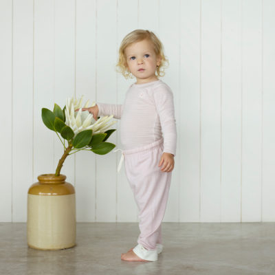 organic merino baby drawstring pants bodysuit rose pink Ecowool