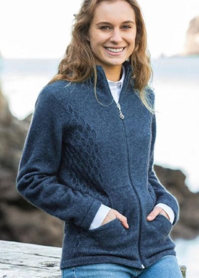 possum merino honeycomb jacket neptune - ecowool