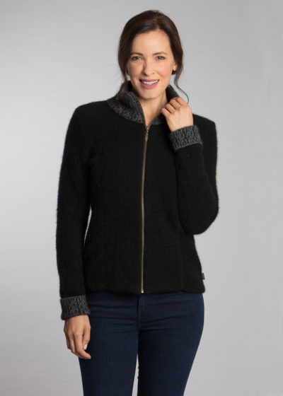possum merino two tone jacket black grey - ecowool