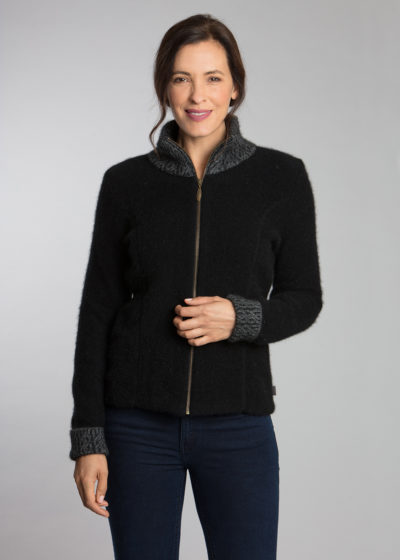 possum merino two tone jacket black grey - ecowool