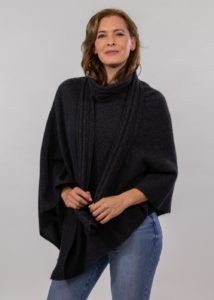 possum merino two way poncho & cable scarf charcoal - ecowool