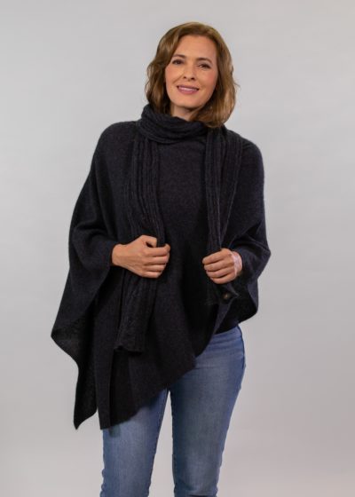 possum merino two way poncho charcoal - ecowool